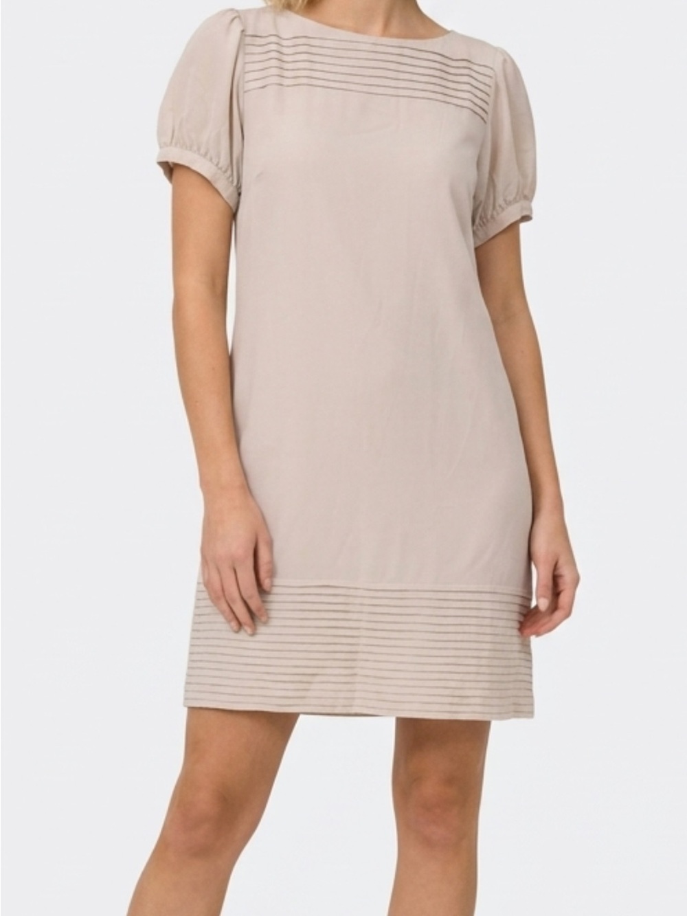 Fendi Beige Pintuck Shift Mini Dress